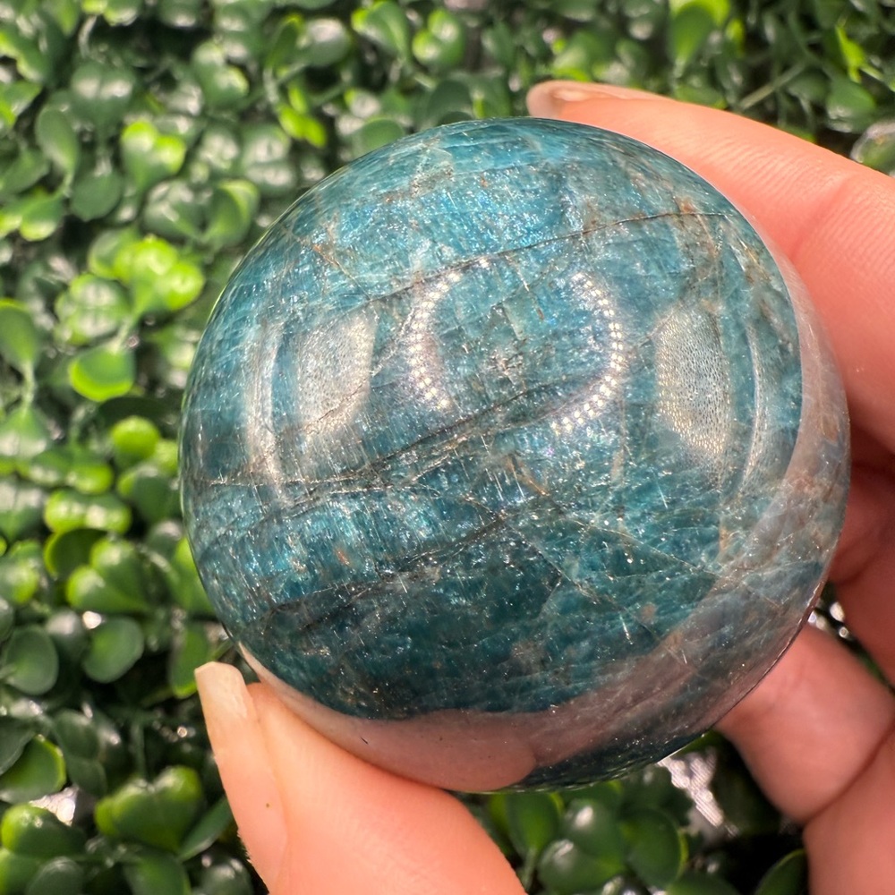 50mm Amazing, Flashy & Chatoyant Blue Apatite Sphere
